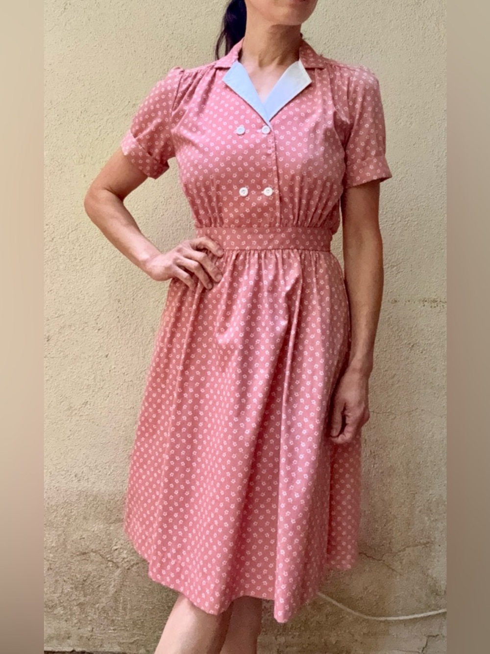 Vintage Pink Dress With White Flowers